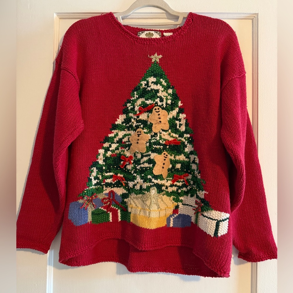 Vintage Tiara International Ugly Christmas Tree Sweater Festive Red Size XL